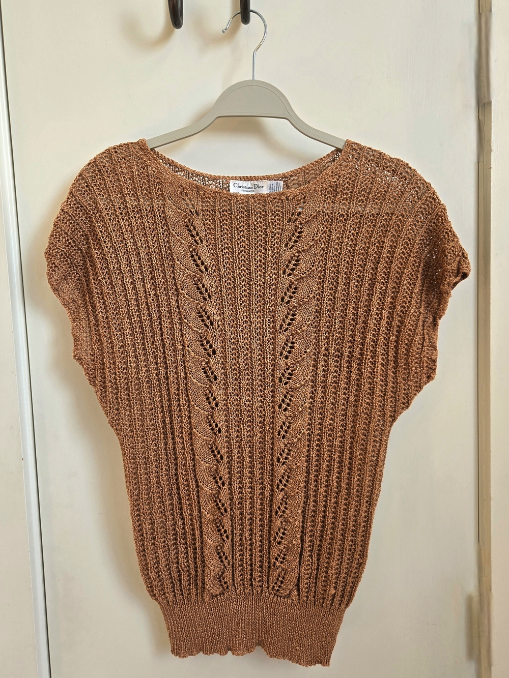 Vintage 80s Christian Dior Separates Ramie Open Knit Blouson Top Bronze
